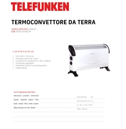 Telefunken Termoconvettore Da Terra 1500W M08230