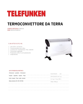 Telefunken Termoconvettore Da Terra 1500W M08230