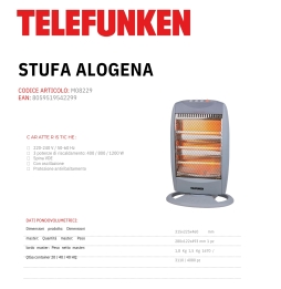 Telefunken Stufa Alogena 3 Velocità M08229 1200w