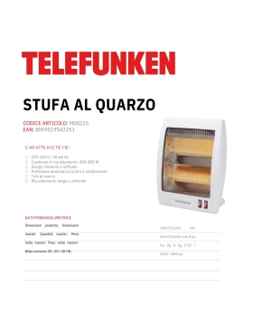 Telefunken stufa al quarzo M08215 800W