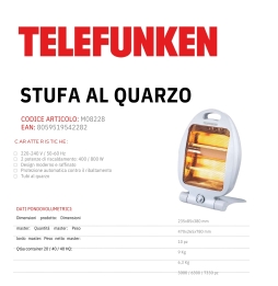 Telefunken stufa al quarzo M08228 400/800W