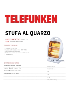 Telefunken stufa al quarzo M08228 400/800W