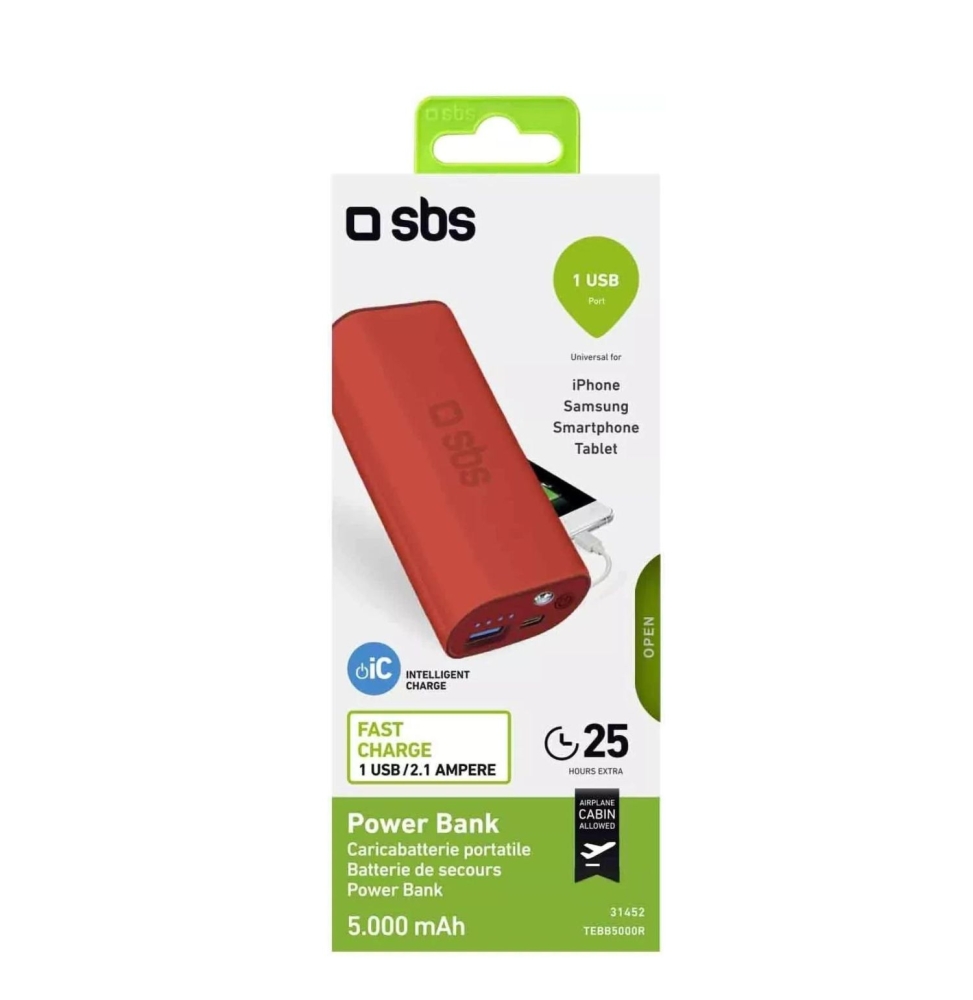 Sbs Power Bank 5000mah Red  Type 31452