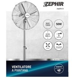 Zephir Ventilatore A Piantana Cromato 40cm Pf40cr