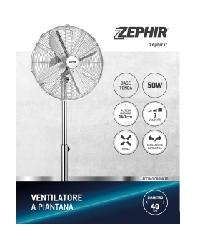 Zephir Ventilatore A Piantana Cromato 40cm Pf40cr