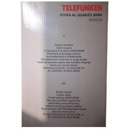 Telefunken stufa al quarzo M08228 400/800W