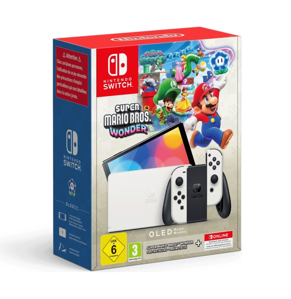 Switch console oled white +super mario wonder + 12 nso