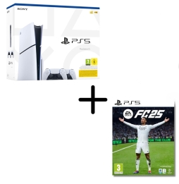 Ps5 Console 1tb Disco Standard Slim White + 2 Dualsense Ita + Ea Sports Fc 25 Ps5 Versione Europea Lingua Italiana