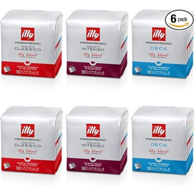 Illy Capsule 2 confezioni Intenso, 2 confezioni Classico, 2 Confezioni Deca -108 CAPSULE TOTALI
