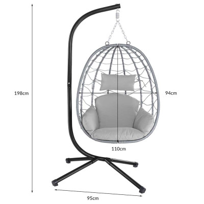 Poltrona Sospesa Giardino Sedia Dondolo Amaca pendolo in Rattan e Metallo Grigio