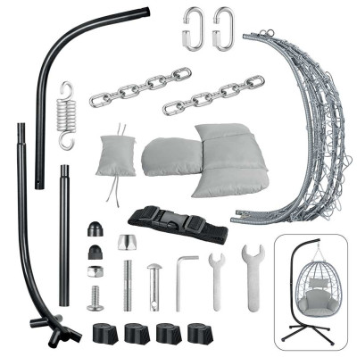 Poltrona Sospesa Giardino Sedia Dondolo Amaca pendolo in Rattan e Metallo Grigio