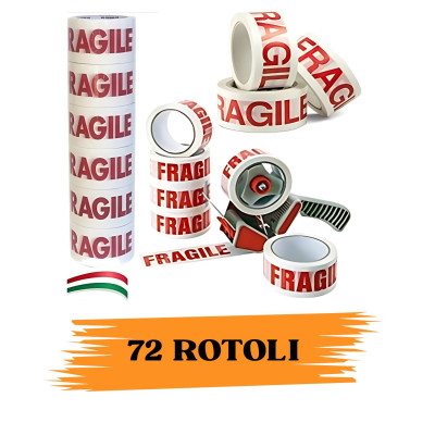 EcoPrice® Nastro Adesivo Imballaggio FRAGILE 48mmx66m 72 Rotoli
