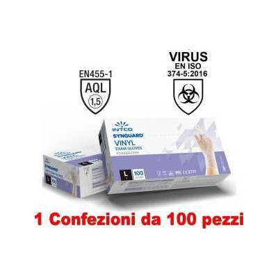 1CONF. DA 100PZ - TAGLIA L - GUANTI VINYL USO MEDICO SENZA POLVE