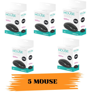 OMEGA Mouse Filo Notebook USB-A 1200dpi Black OM06VB 5pz