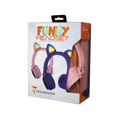 Techmade Cuffie Funny Led BT + Microfono Pink