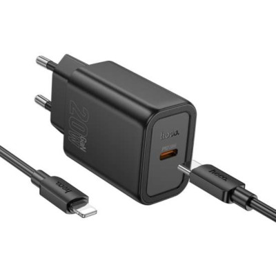 CARICABATTERIE DA RETE HOCO 20W USB-C + CAVO USB-C A LIGHTNING N60 NERO