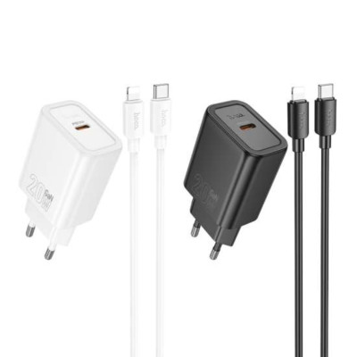 CARICABATTERIE DA RETE HOCO 20W USB-C + CAVO USB-C A LIGHTNING N60 NERO