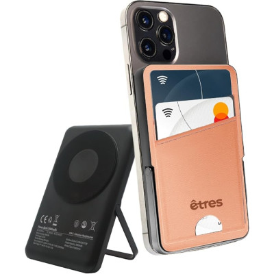 Etres Powerbank 5000mAh Wireless Magnetico con Portacarte Pink