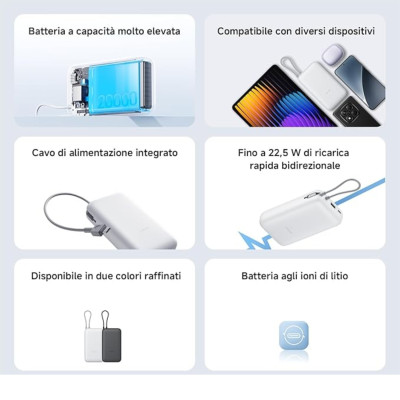 Xiaomi Powerbank 20000MAH 22.5W Cavo Integrato Usb-C Light Gray