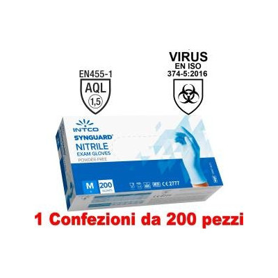 1Conf. da 200pz - Taglia M - Guanti in Nitrile Uso Medico Senza Polvere