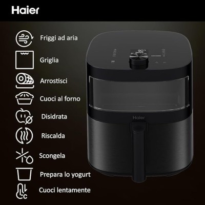 Haier Friggitrice ad Aria 7L 2000W – HAF5TWA3 011, Cestello Estraibile, Display Digitale, Fino a 200°C, Design Compatto Nero