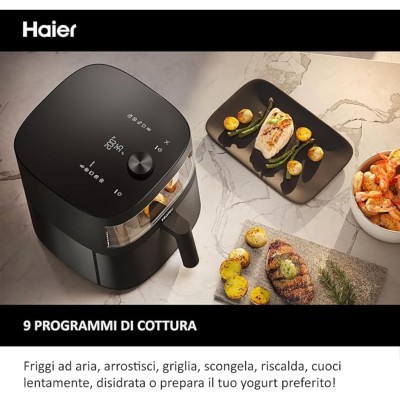 Haier Friggitrice ad Aria 7L 2000W – HAF5TWA3 011, Cestello Estraibile, Display Digitale, Fino a 200°C, Design Compatto Nero
