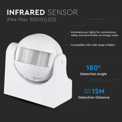 Sensore a Infrarossi Da Parete IP44 Bianco