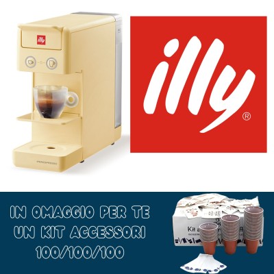 Illy Macchina Iperespresso A Capsule Y3.3 Gialla + 14 Capsule Caffè + Kit Accessori 100 Palettine/bicchierini/zucchero