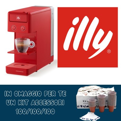 Illy Macchina Iperespresso A Capsule Y3.3 Rossa + 14 Capsule Caffè + Kit Accessori 100 Palettine/bicchierini/zucchero