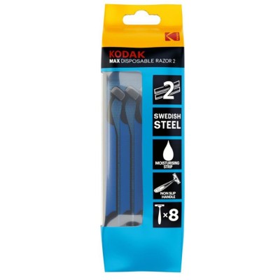8 Pz. Rasoi Usa e Getta 2 Lame con impugnatura ergonomica - KODAK MAX DISPOSABLE RAZOR 2 AZZURRI
