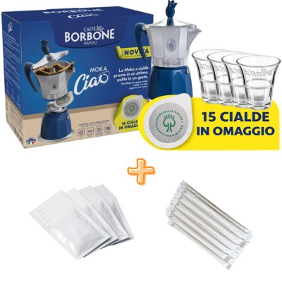 Borbone Moka Ciao +4 Bicchierini Vetro +15 Cialde +50 Zucc/Palet