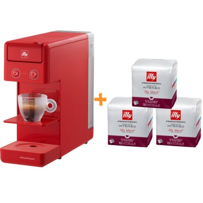 Illy Y3.3 Macchina da Caffe' a Capsule Iperespresso Rossa + 54 Capsule Intenso (3 Conf. da 18 Cap.)