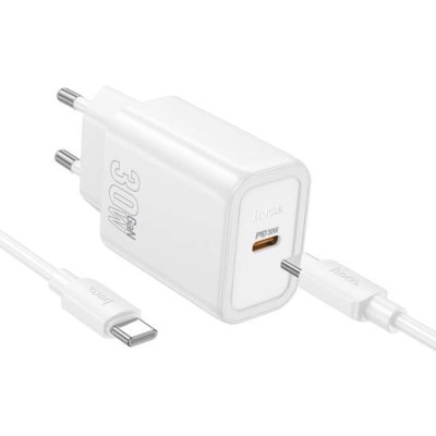 CARICABATTERIE DA RETE HOCO 30W USB-C + CAVO USB-C A USB-C N62 BIANCO