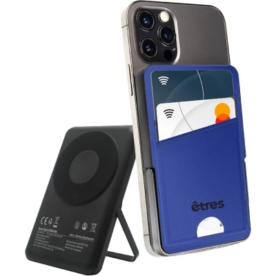 Etres Powerbank 5000mAh Wireless Magnetico con Portacarte Blue