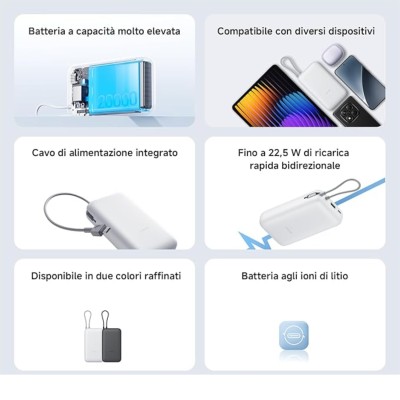 Xiaomi Powerbank 20000MAH 22.5W Cavo Integrato Usb-C Light Gray