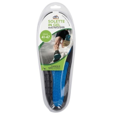 Solette in gel DFH, taglia unica 41-47, ideali per attività sportiva e uso quotidiano.
