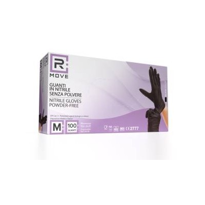 RMove 1Conf. da 100pz Tg.M - Guanti Nitrile Nero uso Medico Senza Polvere