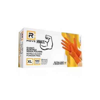 RMove 1Conf. da 100pz Tg.XL 8.5gr da Lavoro - Guanti Nitrile Arancione Senza Polvere Full Grip