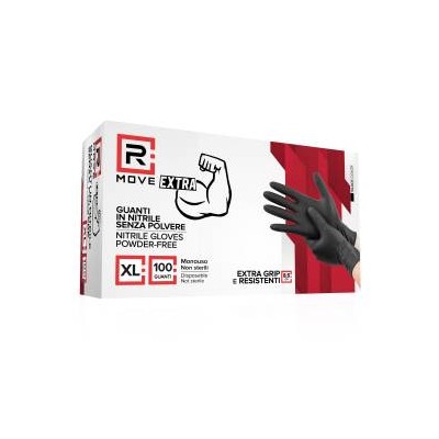 RMove 1Conf. da 100pz Tg.XL 8.5gr da Lavoro - Guanti Nitrile Nero Senza Polvere Full Grip