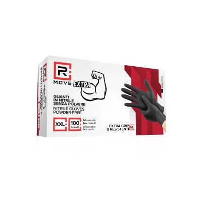 RMove 1Conf. da 100pz Tg.XXL 8.5gr da Lavoro - Guanti Nitrile Nero Senza Polvere Full Grip