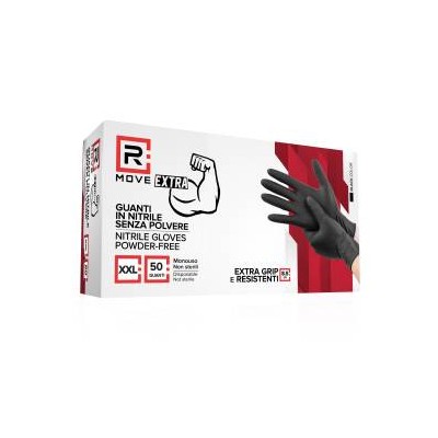 RMove 1Conf. da 50pz Tg.XXL 8.5gr da Lavoro - Guanti Nitrile Nero Senza Polvere Full Grip