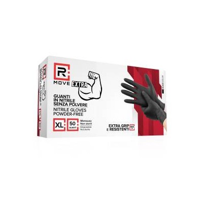 RMove 1Conf. da 50pz Tg.XL 8.5gr da Lavoro - Guanti Nitrile Nero Senza Polvere Full Grip