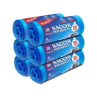 RMove Sacchi Rifiuti 50x60 cm 6 Rotoli da 20 Sacchi Blu