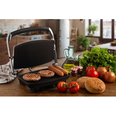 Ariete 1911 Toast & Grill Slim - Piastra elettrica antiaderente per toast e sandwich - piastra rigata - 1000 Watt - Argento