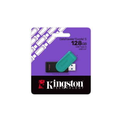 Kingston Technology DataTraveler 128GB Portable USB 3.2 Gen 1 Exodia S (Nero/Turchese)