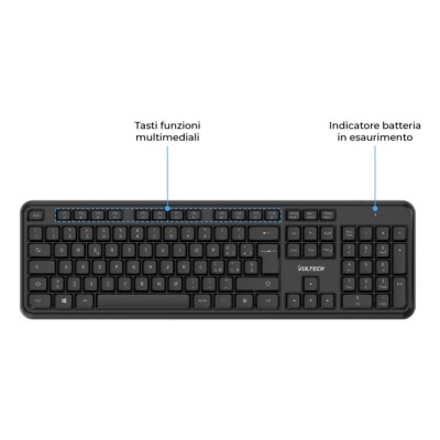 Vultech KM-811W tastiera Mouse incluso Ufficio Wireless a RF + USB QWERTY Italiano Nero