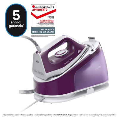 Braun CareStyle 1 Pro - Ferro da stiro con caldaia, Piastra con tecnologia FreeGlide3D, 2200W, 1,7L, Viola (IS1514VI)