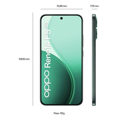 OPPO Reno14 FS 5G 16,7 cm (6.57") Doppia SIM Android 15 USB tipo-C 12 GB 512 GB 6000 mAh Verde