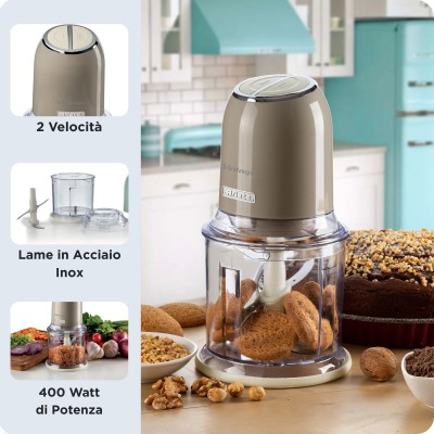 Ariete 438, Tritatutto Vintage, Chopper e Tritaghiaccio, 2 velocità, 4 lame in Acciaio Inox, Tazza graduata 600 ml, 400 W, Beige