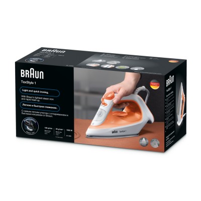 Braun TexStyle 1 - Ferro da stiro a vapore, 1900W, 220ml, Arancione (SI1009OR)